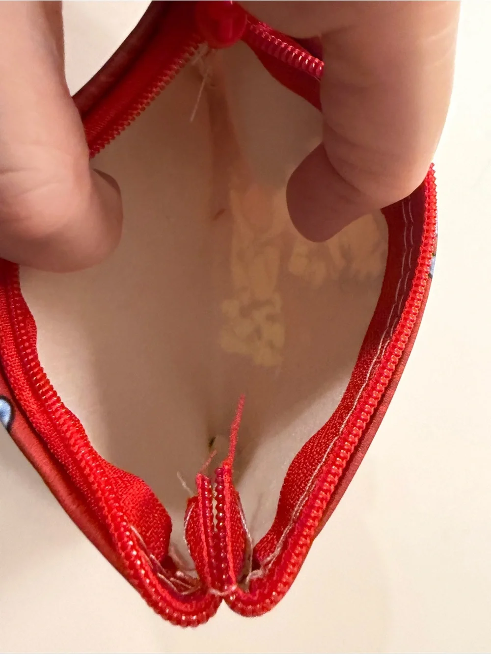 Source Unknown Red Cosmetic Coin Purse with Cartoon Girl and Puppy